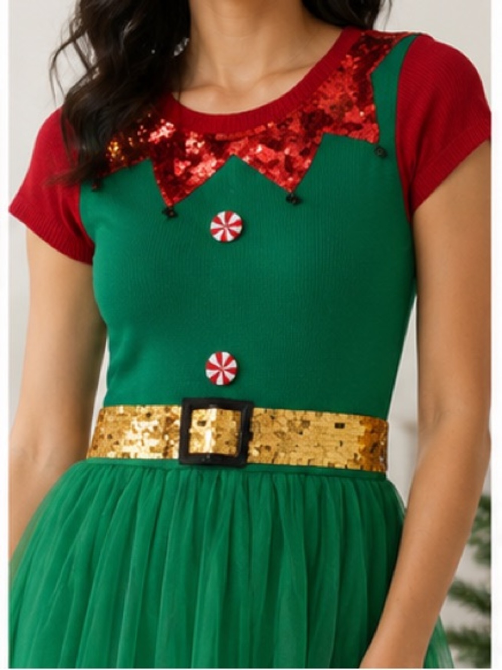 Charming Holiday Elf Dress with Gold Belt